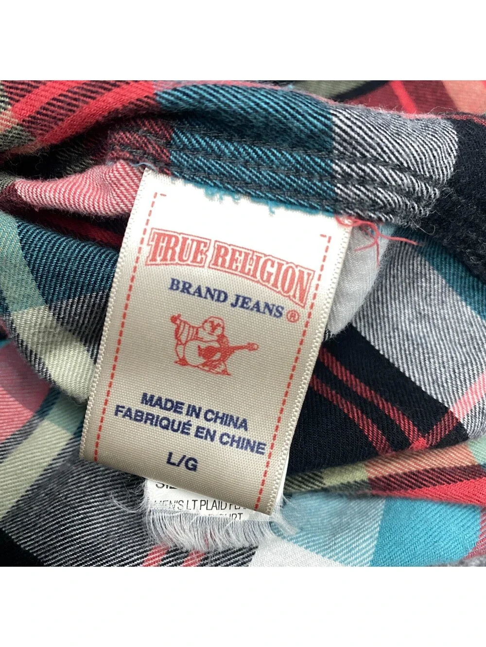 True Religion Sportswear Button Shirt Mens L Plaid Western Flannel Long Sleeve